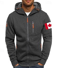 economico -Per uomo Felpa con cappuccio Felpa con cappuccio a zip intera Nero Bianco Vino Verde militare Blu marino Con Cappuccio Bandiera Nazionale Cerniera Tasca Sport & Outdoor Quotidiano Ferie Poliestere