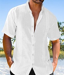 economico -Per uomo Camicia Camicia di lino Camicia casual Camicia con Bottoni Camicia di cotone Semplice Vacanza Streetwear Nero Bianco Verde Albicocca Manica Corta Colletto alla coreana Estate Primavera