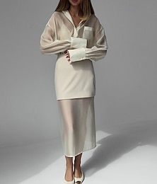 economico -Per donna Elegante Vacanza Quotidiano Set di gonne Manica Lunga Colletto a Camicia Tinta unica Vacanza Feste Casuale Bianco Estate Vestibilità regolare