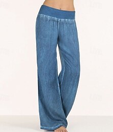 economico -Per donna Jeans Gamba larga Pantaloni Moda Streetwear Lunghezza intera Vita Alta Semplice Elastico in vita Traspirabilità Confortevole Streetwear Abbigliamento quotidiano Uscire Nero Azzurro
