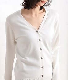 economico -Per donna Felpa Cardigan Elegante Moda Streetwear Colore Puro Scollo a V Tasca Lavorato a maglia Manica Lunga Top Regolari Maglia All'aperto Quotidiano Weekend Nero Bianco Autunno Inverno