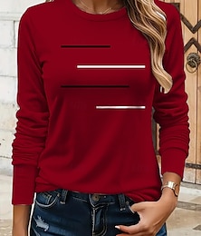 economico -Per donna Maglietta Grafico Geometrico A righe Vintage Moda Elegante Manica Lunga Girocollo Top Regolari Quotidiano Stampato Rosa Rosso Blu Viola Marrone Estate Primavera Autunno