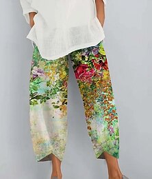 baratos -Mulheres Calças Férias Vintage Estilo Étnico Mimolet Cintura Alta Floral Gráfico Cintura elástica Confortável Respirabilidade Macio Sem Elasticidade Ao ar livre Rua Diário Verde Claro Rosa Verde