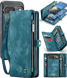 abordables -téléphone Coque Pour Google Pixel 9 Pro Pixel 9 Pro XL Pixel 9 Pixel 9a Étui Portefeuille Détachable Fermeture Éclair Avec Dragonne TPU faux cuir
