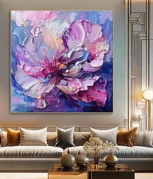 お買い得  -手作りの油絵キャンバス壁アート装飾モダン抽象厚い油紫の大きな花ホームデコレーション用ストレッチフレーム吊り下げ絵画/ロールフレームレス未ストレッチ絵画