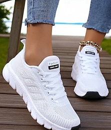 رخيصةأون -حذاء رياضي نسائي أبيض من Flyknit للجري - حذاء مشي خفيف الوزن قابل للتهوية للانتقال من الصيف إلى الخريف، والرياضة واللياقة البدنية اليومية