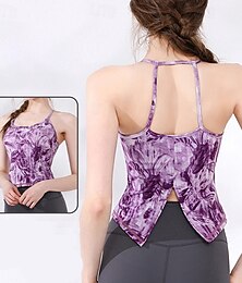 preiswerte -Damen Yoga-BH Yoga Crop Tank Top Unterwäsche Schnelltrocknend Medium Unterstützung Atmungsaktiv Gepolstert Rückenfrei Druck Sport Sportkleidung Schwarz Blau Fitnessstudio sportlich Pilates