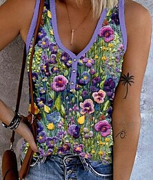economico -Per donna Canotta a canotta Floreale Grafico Vintage Elegante Etnico Senza Maniche Senza maniche Scollo a V Top Regolari Quotidiano Stampato Nero Rosa Viola chiaro Viola Arancione Estate Primavera