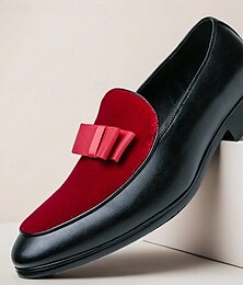 levne -Pánské červené sametové mokasíny s mašlí – elegantní nazouvací boty na párty, svatby, večeře a maturitní plesy