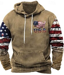 billige -Herre Hattetrøje Svart Militærgrønn Navyblå Blå Brun Med hette Nasjonalflagg Lomme Sport & Utendørs Daglig Ferie Polyester Gatemote Grunnleggende Fritid Vår Høst Klær Gensere Gensere