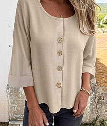 economico -Per donna Blusa Tinta unica Elegante Casual Manica Lunga Girocollo Top Regolari Quotidiano Nero Bianco Marrone Albicocca Azzurro Estate Primavera