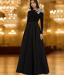 ieftine -Rochie de seară elegantă, cu imprimeu A-line, din catifea, crep elastic, cu cravată neagră, rochie formală de mireasă, lungime până la podea, mânecă lungă, decolteu rotund, cu imprimeu floral și