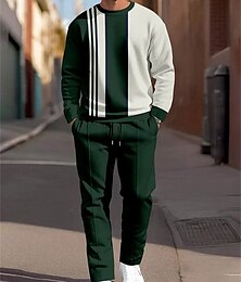 abordables -Homme Sweat-shirt Ensemble Survetement Survêtement Bleu Orange Vert Col ras du cou Rayé 2 pièces Sport & Loisir Quotidien Fête Polyester Streetwear Basique Occasionnel Printemps Automne Vêtement Tenue
