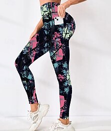ieftine -Pentru femei Jambiere Capri Jambiere de yoga Cu buzunare Controlul abdomenului Talie Înaltă Sală de fitness Atletic Pilates Pantaloni Imprimare Negru Toamnă Sport Îmbrăcăminte de Sport  Croial