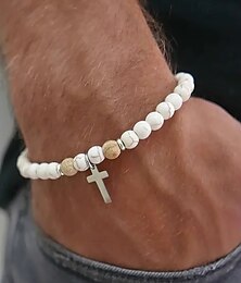 abordables -Pulsera de cuentas cruzadas de turquesa para hombre: diseño de aleación y turquesa, perfecta para un estilo casual y bohemio.