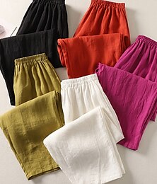 お買い得  -女性用 コットンリネンパンツ チノパン エスニック ベーシック カジュアル 全長 ハイウエスト 平織り ポケット ドローストリング 履き心地よい 屋外 伸縮性あり バケーション ストリート 日常 ブラック ホワイト フクシア オレンジ 夏 春 レギュラー