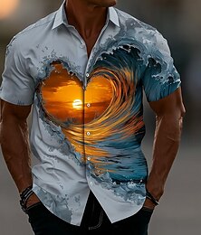 preiswerte -Herren Optische Täuschung Ozean Sonnenuntergang Hemd Sommerhemd Knopfhemd Kurzarm Modisch lässig Outdoor Täglich Streetwear Sommer Frühling Umlegekragen 3D-Druck Hemden mit Kragen Blau