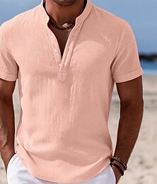 abordables -Hombre Camisa Camisa de lino Camisa con cuello mao Camisa de manga corta Camisa de verano Ropa de playa Plano Vacaciones Casual Negro Blanco Amarillo Rosa Manga Corta Escote Chino Verano Ropa