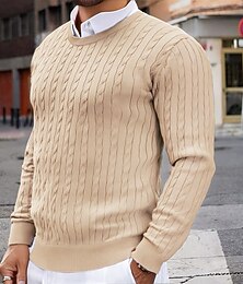 abordables -Homme Pull Pull Court Pull Tricoté Côtelé Tricot torsadé Tricoter Hauts Réguliers Tricoté Couleur Unie / Unie Col Rond Mode Occasionnel Vacances Tenue quotidienne Vêtement Tenue Automne & Hiver Noir