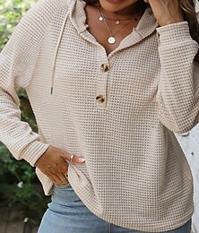 economico -Per donna Felpa con cappuccio Semplice Streetwear Casual Manica Lunga Con Cappuccio Top Regolari Casa Streetwear Ferie Bottoni Nero Bianco Blu marino Autunno Inverno