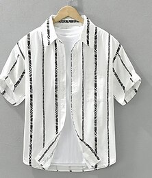 economico -Per uomo Camicia di lino Camicia Estiva Abbigliamento da spiaggia Camicia con Bottoni A righe Vacanza Casuale Nero Bianco Manica Corta Collo ripiegato Estate Primavera Abbigliamento