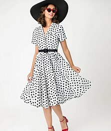 levne -Retro 50. léta Rockabilly Ke kolenům Houpací šaty Flare šaty Košilové šaty S páskem Puntíky Maškarní kostým Dámské Karneval Plesová maškaráda Dovolená Večírek Na den Dospělé Šaty Jaro léto