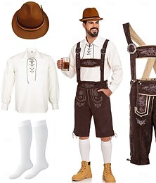 preiswerte -Oktoberfest Lederhosen Hemd Alpenhut Bayerisch Deutsch Wiesn Herren Karneval Party Bier Festival Stoff im traditionellen Stil Bluse Shorts Austattungen