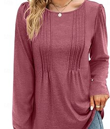 economico -Per donna Blusa Tinta unica Elegante Casual Manica Lunga Girocollo Top Regolari Quotidiano Arricciato Nero Rosso Viola Marrone Beige Estate Primavera Autunno