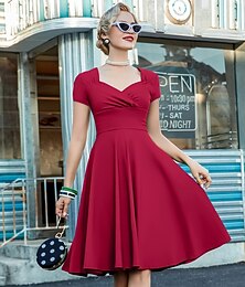 economico -Retrò Vintage Anni 1950 Rockabilly Midi Vestito Abito a trapezio Vestito Svasato Aderente & Svasato Scollo a V Costume Per donna Halloween Carnevale San Valentino Casuale Ritorno a casa Festa a tema