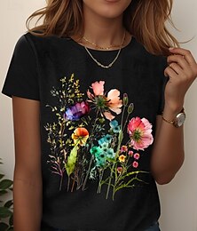 economico -Per donna Maglietta Floreale Grafico Piante Vintage Elegante Classico Manica Corta Girocollo Top Regolari Quotidiano Uscire Weekend Stampato Nero Bianco Rosa Blu Azzurro cielo Estate Primavera Autunno