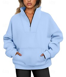 economico -Per donna Felpa con cappuccio Semplice Streetwear Casual Manica Lunga Collo Alto Top Regolari Streetwear Uscire Cerniera Tasca Nero Bianco Beige Azzurro Autunno Inverno