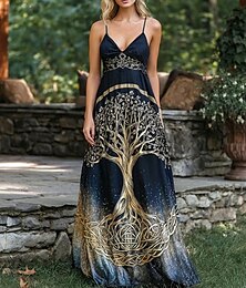 abordables -Femmes Robe maxi Robe d'Été Robe trapèze Robe Nuisette Vacances Occasionnel Sortir Plage Coupe régulière Graphique Tribal Ethnique Sans manches Col en V Bretelles spaghetti Noir Vert Été Printemps