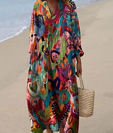 economico -Per donna Abito Midi Vestito Casual Abito Stampato Moda Moderno Quotidiano Spiaggia Weekend Vestibilità regolare Fiore Manica Lunga Scollo a V Giallo Verde chiaro Rosa Blu Primavera Autunno