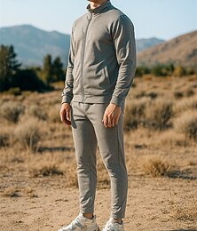 Недорогие -Муж. Спортивный костюм Штаны Спортивные штаны Карманы Полный почтовый индекс Однотонный Наборы одежды Осень Черный Темно-синий Рыбалка Пешеходный туризм Бег С защитой от ветра Легкость Влагоотводящие