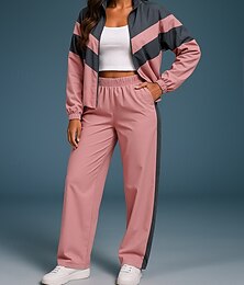 voordelige -Dames Trainingspak Joggingbroeken Volledige ritssluiting Sportkleding Herfst Lange mouw Hoge taille Winddicht Lichtgewicht Sportschool Voor buiten Hardlopen Sportkleding Sportkleding Kleurenblok