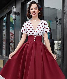 levne -Retro 50. léta Rockabilly Polední Šaty Houpací šaty Flare šaty Vysoký pas Puntíkované A-Linie Hluboké V Dámské Karneval Nový rok Čajový dýchánek Běžné / Denní Retro tematická párty Dospělé Šaty Jaro