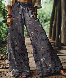 economico -Per donna Gamba larga Pantaloni Pantaloni Palazzo Moda Boho Lunghezza intera Vita Alta Fiore Elastico in vita Stampato Traspirabilità Confortevole Streetwear Abbigliamento quotidiano Uscire Viola