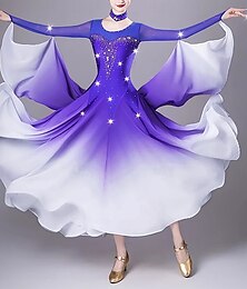 economico -Elegante abito da ballo da sala, abito da ballo per valzer da donna, manica lunga, strass, costumi da ballo moderni