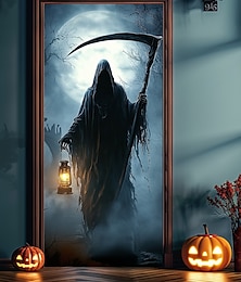 economico -Copertura per Porta di Halloween – Mietitore con Lanterna di Notte Banner d'Ingresso della Casa Abitata Decorazione Spaventosa per Esterni di Halloween 2025 per Camera da Letto Soggiorno Bagno