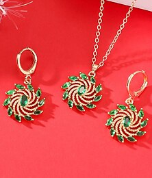 levne -Dámská sada šperků se zelenými krystaly - elegantní pozlacený náhrdelník a náušnice s vírovým vzorem, třpytivé párty doplňky pro vánoční oslavy a slavnostní události