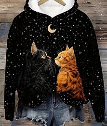 economico -Per donna Felpa con cappuccio Grafico Animale Gatto Vintage Moda Western Manica Lunga Con Cappuccio Top Regolari Streetwear Abbigliamento Quotidiano Ferie Stampato Tasca Frontale Nero Autunno Inverno