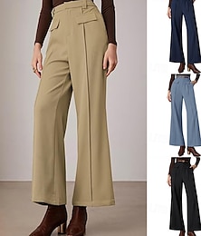 economico -Per donna Pantaloni Eleganti Gamba larga Moda Streetwear Lunghezza intera Naturale Semplice Tasca Comodo Ufficio Lavoro Affari Blu marina Blu lago Nero Cachi Autunno Vestibilità regolare