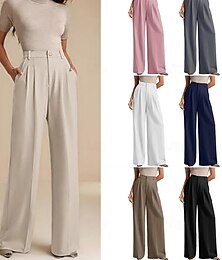 economico -Per donna Gamba larga Pantaloni Eleganti Streetwear Casual Lunghezza intera Naturale Semplice Elastico in vita Confortevole Streetwear Ferie Abbigliamento quotidiano Aalbicocca Grigio Nero Bianco