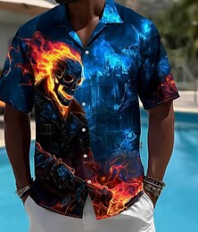 economico -Per uomo Teschio Fiamma Costumi Halloween Camicia Camicia con colletto cubano Camicia con Bottoni Manica Corta Gotico punk oscuro Ferie Abbigliamento casual alla moda Estate Camicia con colletto camp