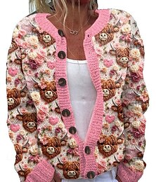 billige -Dame Genser Kofte Mote Gatemote Daglig Dyr Riflet Åpen Forside Strikket Trykt mønster Langermet Crop Tops Strikke Ferie Ut på byen Helg Gul Rosa Høst Vinter