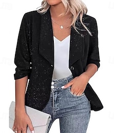 abordables -Mujer chaqueta Cómodo Transpirable Botones Moda Moderno Plano Trabajo Diario Regular Cuello Vuelto Ajuste regular Manga Larga Ropa de calle Negro Blanco Burdeos Otoño Invierno