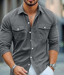 economico -Per uomo Camicia Abbigliamento da spiaggia Camicia casual Camicia con Bottoni Semplice Vacanza Casuale Nero Marrone Verde Grigio Manica Lunga Bavero Estate Primavera & Estate Abbigliamento Bottoni
