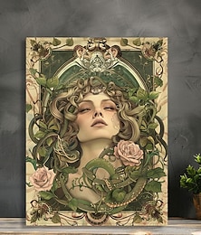 levne -Art deco medúza plátno nástěnné umění had a růže vintage styl nezarámované plátno obraz pro domácí dekoraci světlé luxusní umělecké dílo do obývacího pokoje, chodby, studia - řemeslné potřeby