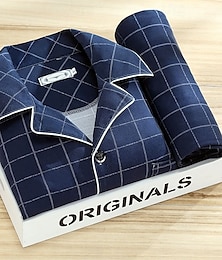 abordables -Hombre Pijama Conjunto pijama Top y pantalón de pijama 1 juego Plaid Moda Elegante Clásico Hogar Diario Cama Poliéster Comodidad Suave Transpirable Diseño Manga Larga Camisa Pantalón Cintura elástica