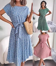 ieftine -Pentru femei Rochie Mini Rochie A line Rochie de vară Casual Zilnic Fit regulat Floral Manșon scurt Stil Nautic Bleumarin Roșu-aprins Albastru piscină Maro Vară